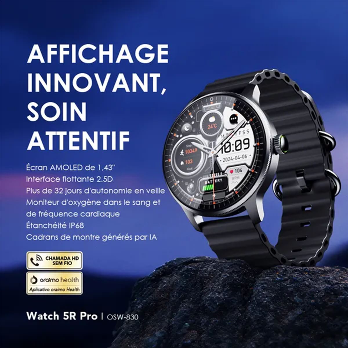 SmartWatch Montre Connectée oraimo Watch 5R Pro AMOLED