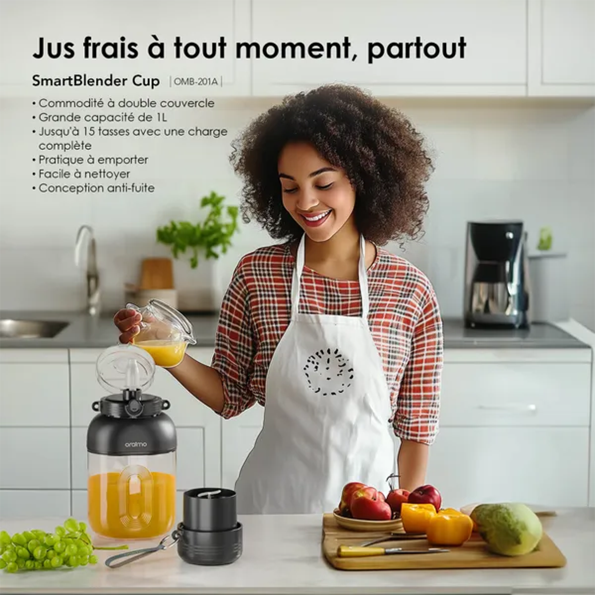 Mixeur portable oraimo SmartBlender Cup 1L : La fraîcheur nomade en un clic