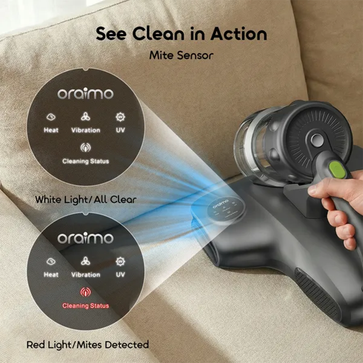 Aspirateur anti-acariens oraimo CozyClean : Un sommeil sain et purifié au quotidien