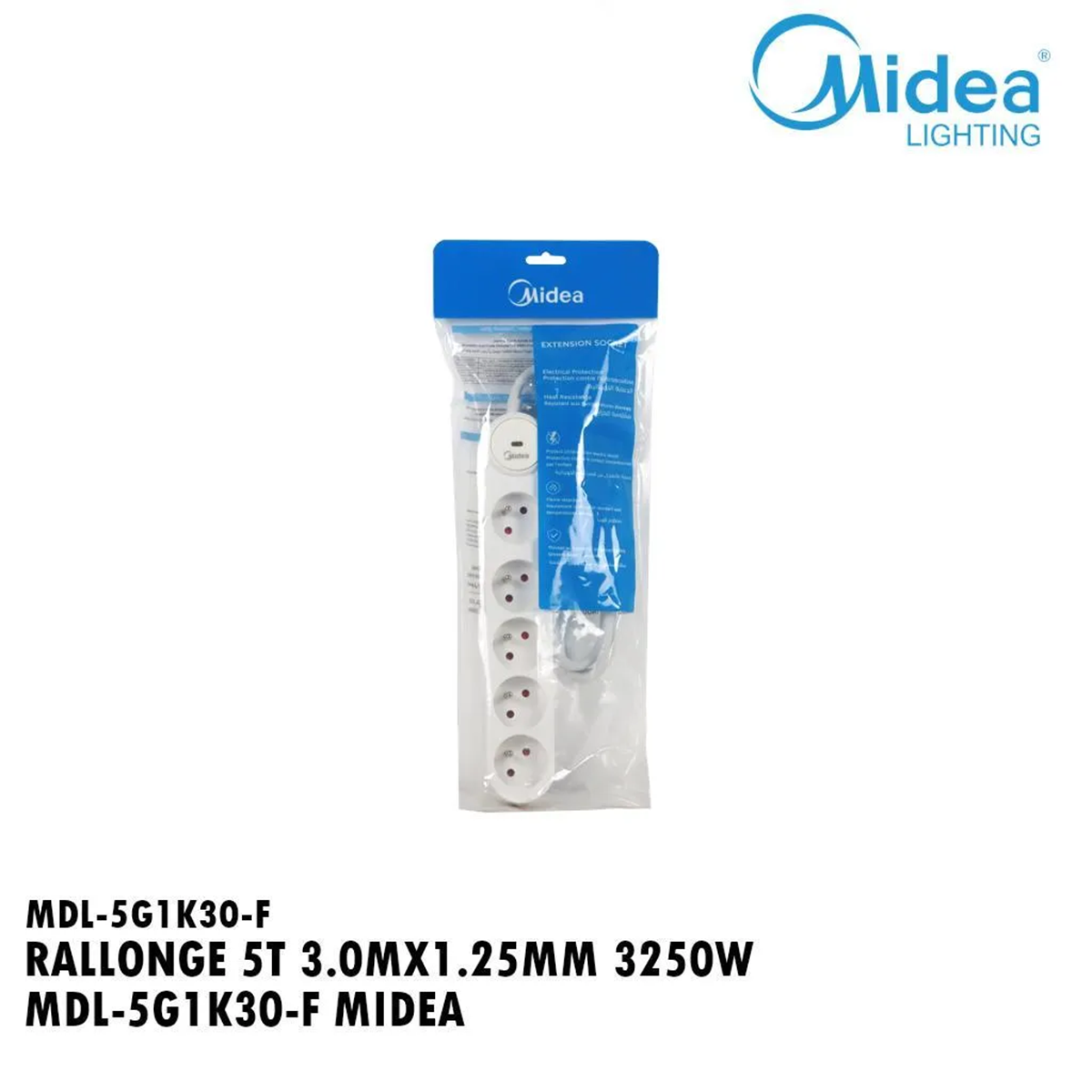 Rallonge Multiprise Grand Angle Midea MDL-5G1K30-F