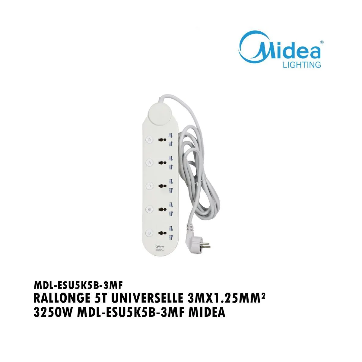 Rallonge Multiprise Intégrale Connectée Midea MDL-ESU5K5B-3MF